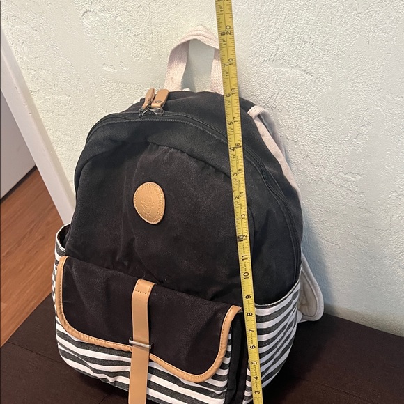 #1201: Unisex Deep Dark, Brown, Navy Blue & Tan Striped Backpack Monkey 🐵 - Picture 6 of 12